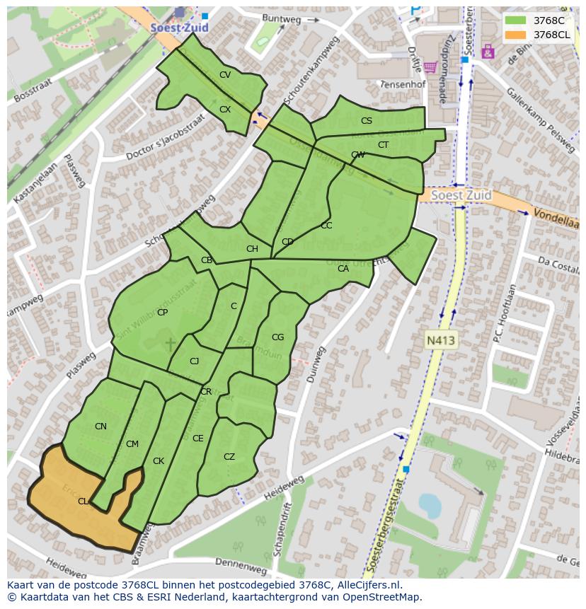 Afbeelding van het postcodegebied 3768 CL op de kaart.