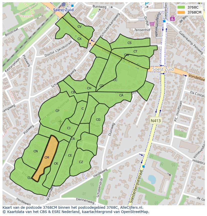Afbeelding van het postcodegebied 3768 CM op de kaart.