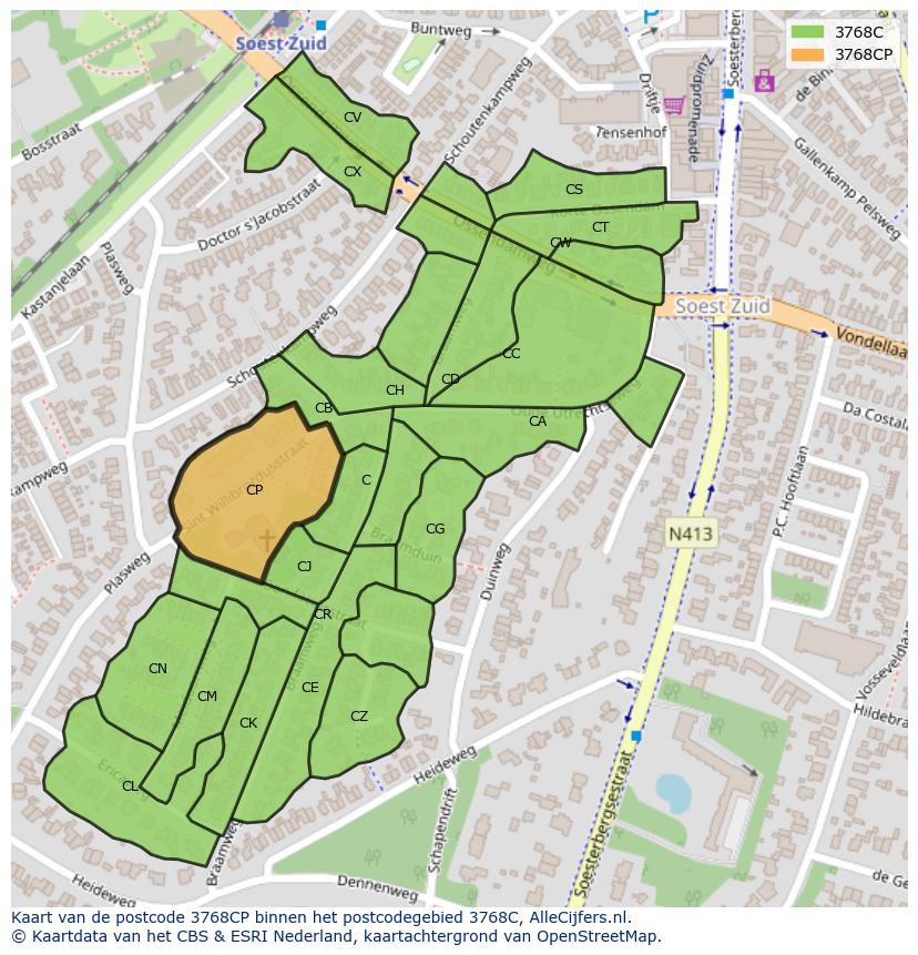Afbeelding van het postcodegebied 3768 CP op de kaart.