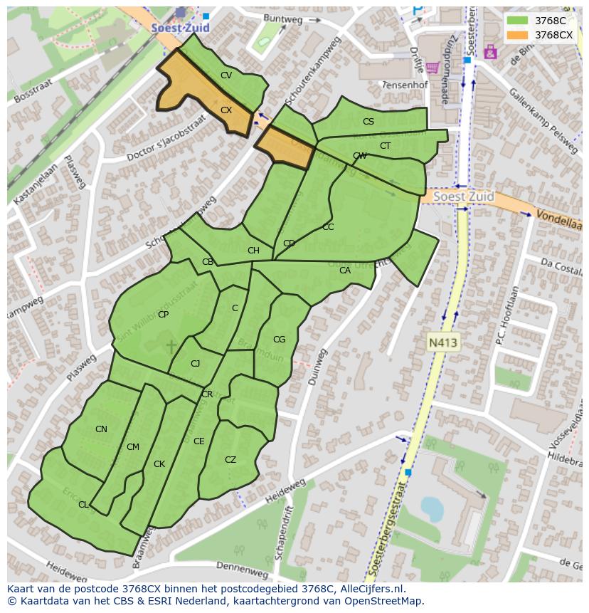 Afbeelding van het postcodegebied 3768 CX op de kaart.