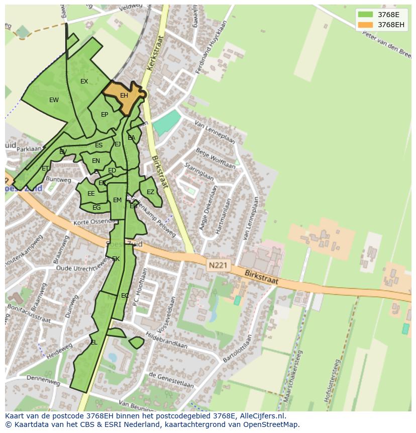 Afbeelding van het postcodegebied 3768 EH op de kaart.