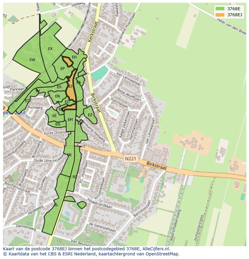 Afbeelding van het postcodegebied 3768 EJ op de kaart.