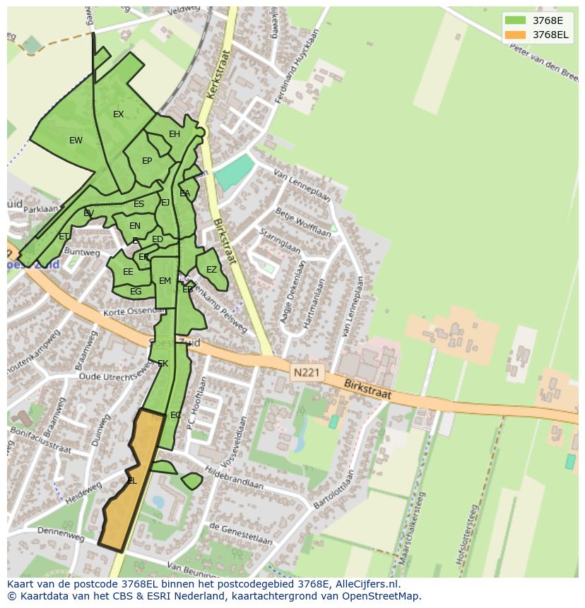 Afbeelding van het postcodegebied 3768 EL op de kaart.