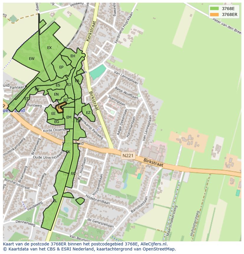 Afbeelding van het postcodegebied 3768 ER op de kaart.