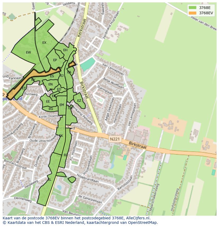 Afbeelding van het postcodegebied 3768 EV op de kaart.