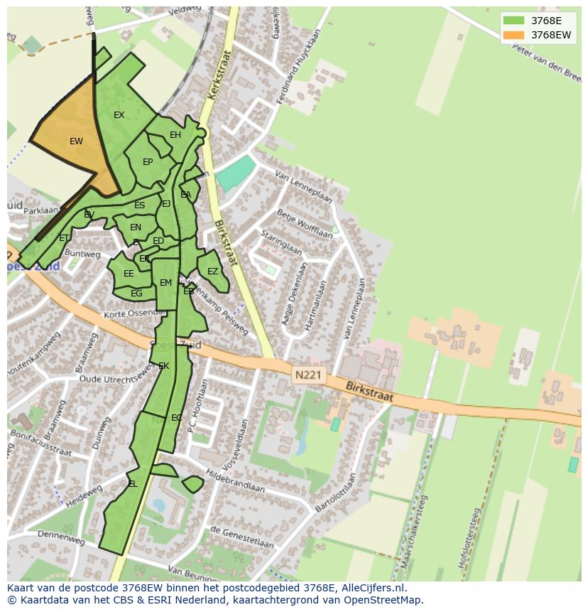 Afbeelding van het postcodegebied 3768 EW op de kaart.