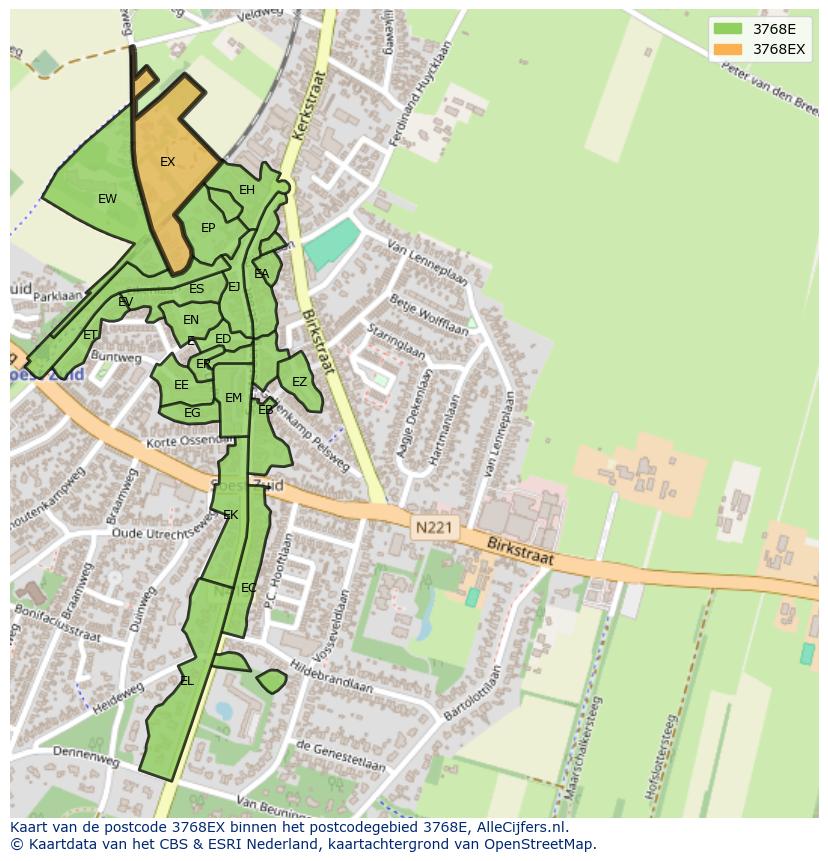 Afbeelding van het postcodegebied 3768 EX op de kaart.
