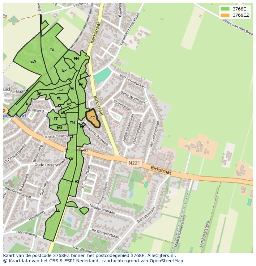 Afbeelding van het postcodegebied 3768 EZ op de kaart.