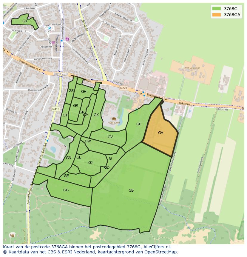 Afbeelding van het postcodegebied 3768 GA op de kaart.