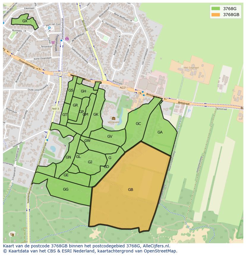 Afbeelding van het postcodegebied 3768 GB op de kaart.