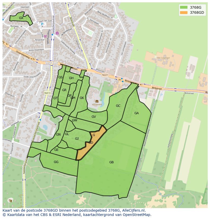 Afbeelding van het postcodegebied 3768 GD op de kaart.