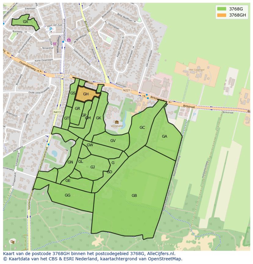 Afbeelding van het postcodegebied 3768 GH op de kaart.