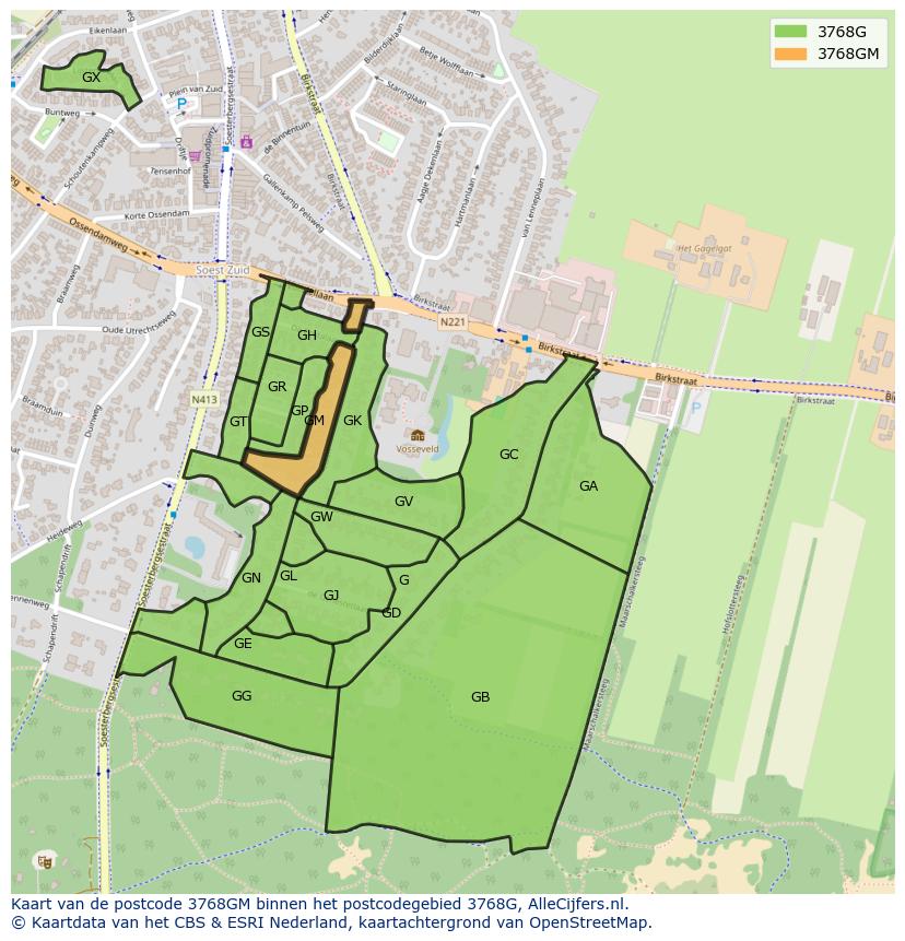Afbeelding van het postcodegebied 3768 GM op de kaart.
