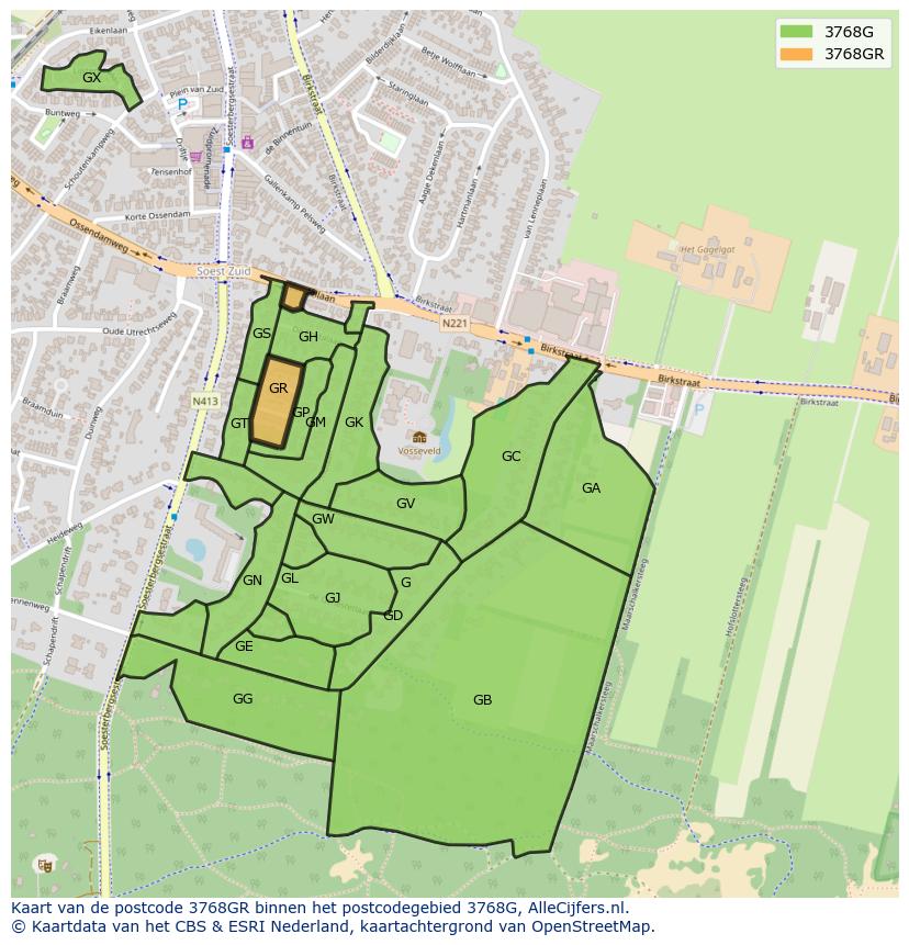 Afbeelding van het postcodegebied 3768 GR op de kaart.