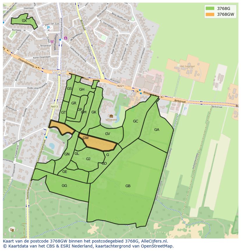 Afbeelding van het postcodegebied 3768 GW op de kaart.