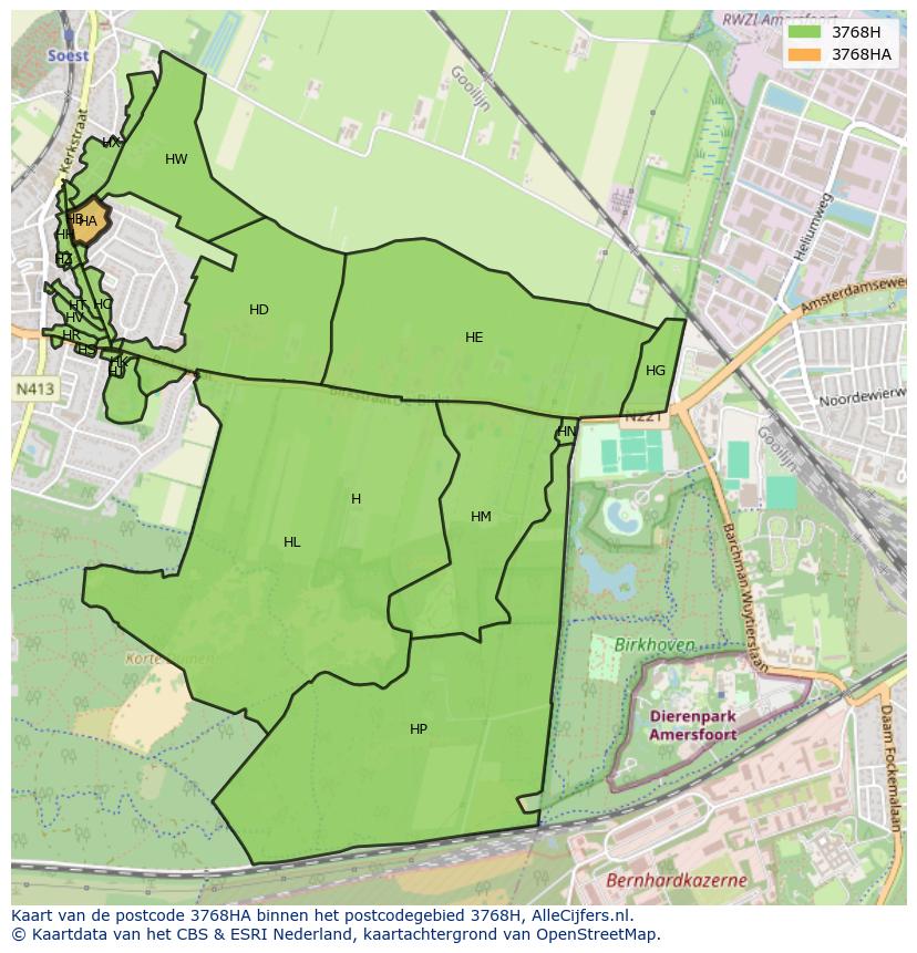 Afbeelding van het postcodegebied 3768 HA op de kaart.