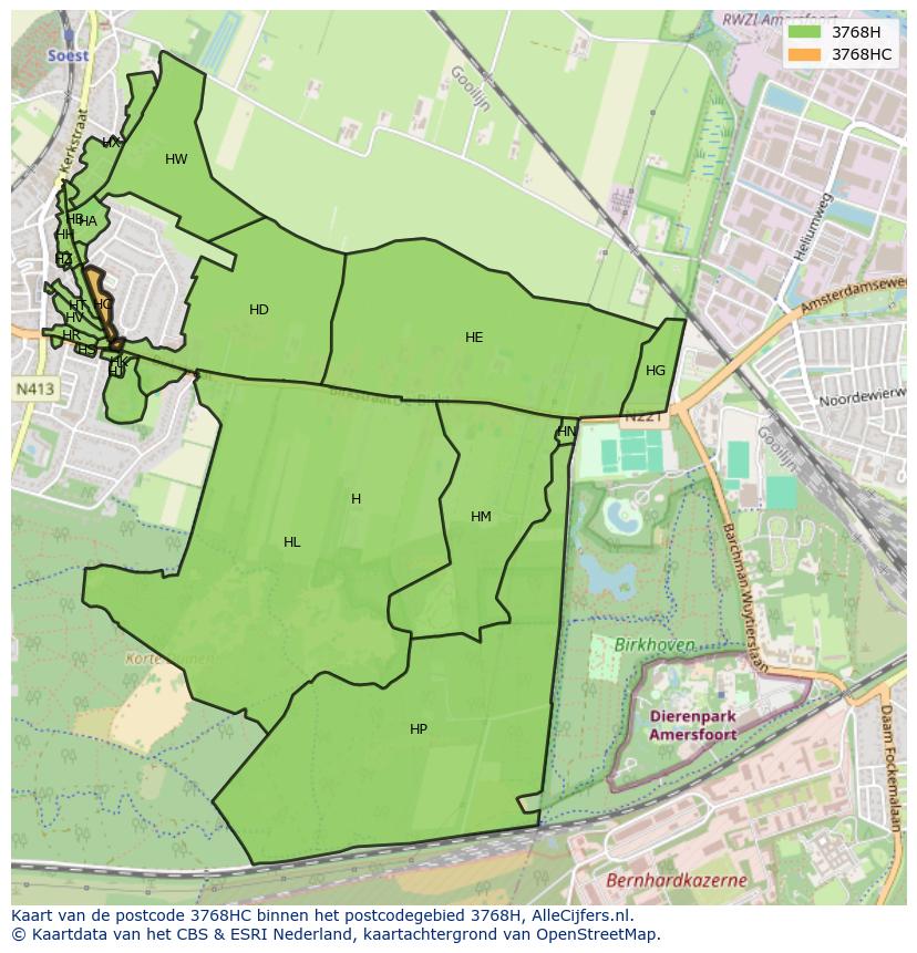 Afbeelding van het postcodegebied 3768 HC op de kaart.