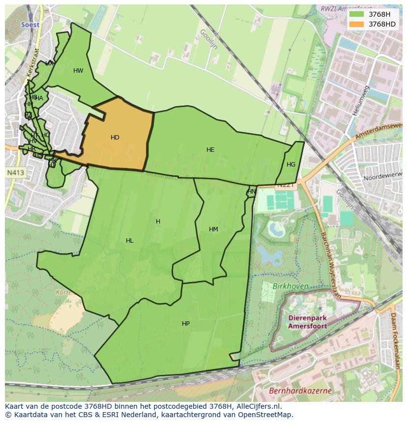 Afbeelding van het postcodegebied 3768 HD op de kaart.