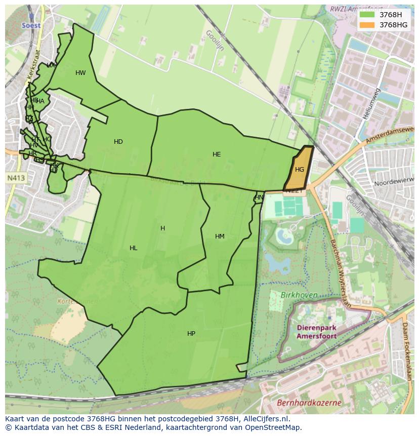 Afbeelding van het postcodegebied 3768 HG op de kaart.