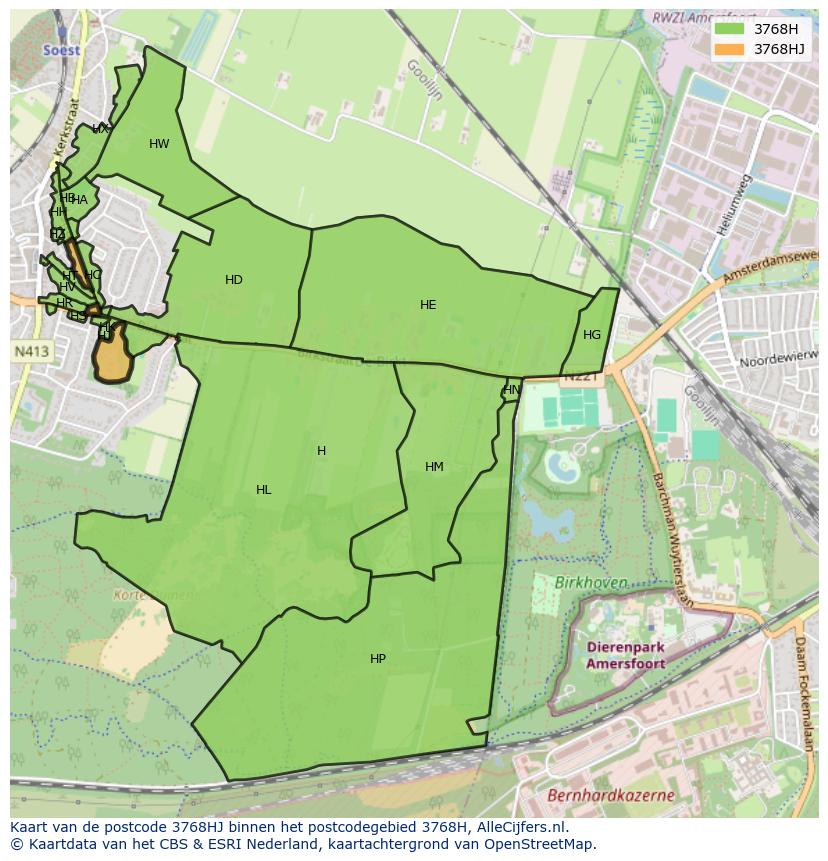 Afbeelding van het postcodegebied 3768 HJ op de kaart.