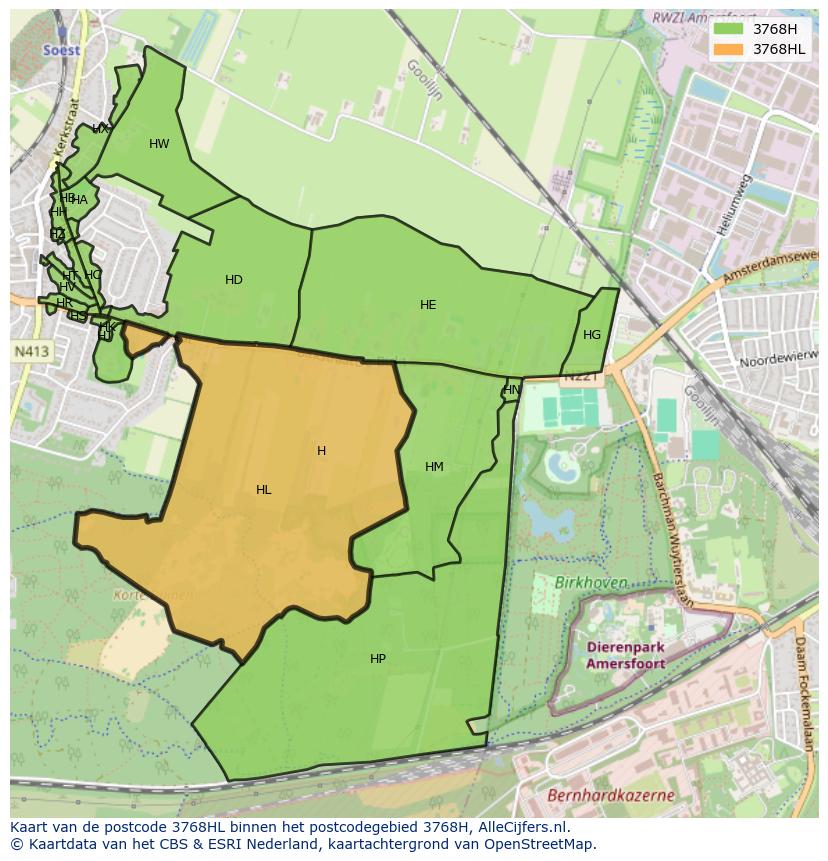 Afbeelding van het postcodegebied 3768 HL op de kaart.