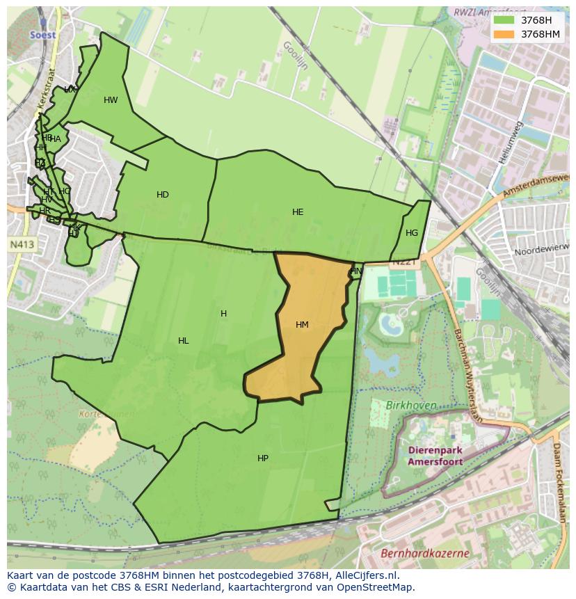 Afbeelding van het postcodegebied 3768 HM op de kaart.