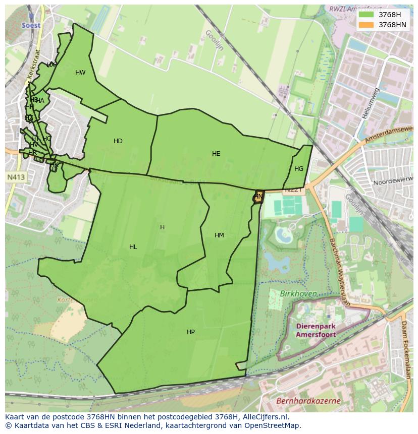 Afbeelding van het postcodegebied 3768 HN op de kaart.