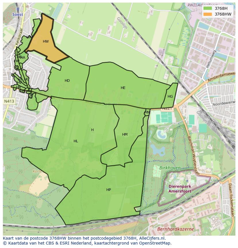 Afbeelding van het postcodegebied 3768 HW op de kaart.