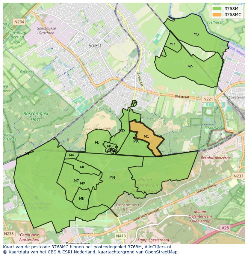 Afbeelding van het postcodegebied 3768 MC op de kaart.