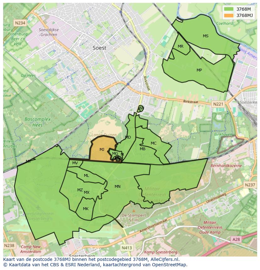 Afbeelding van het postcodegebied 3768 MJ op de kaart.