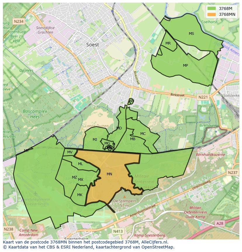 Afbeelding van het postcodegebied 3768 MN op de kaart.