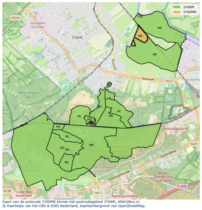 Afbeelding van het postcodegebied 3768 MR op de kaart.