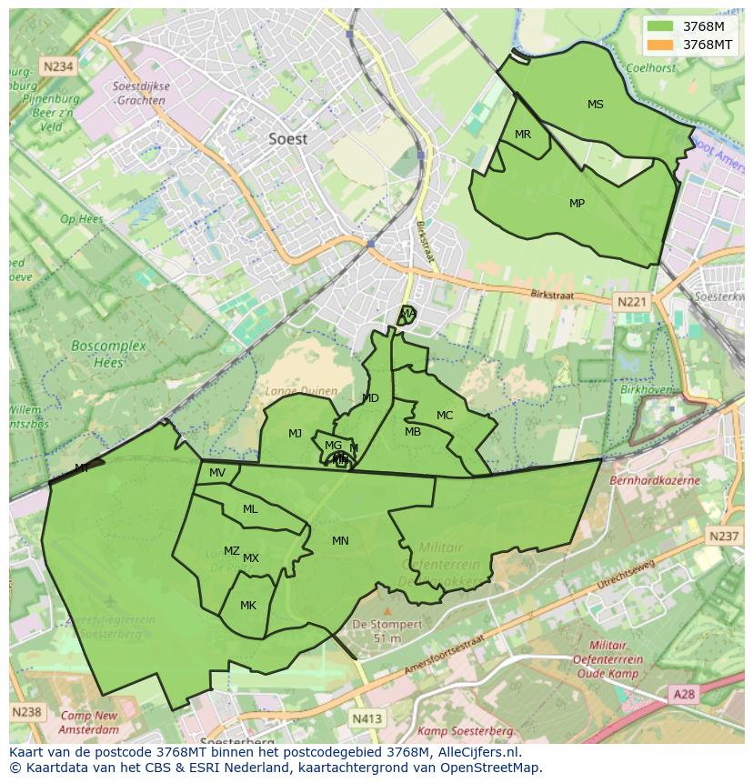 Afbeelding van het postcodegebied 3768 MT op de kaart.
