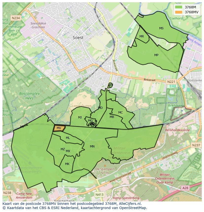 Afbeelding van het postcodegebied 3768 MV op de kaart.