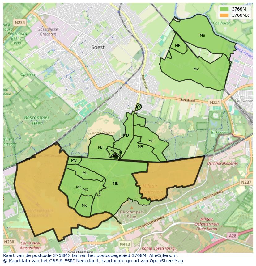 Afbeelding van het postcodegebied 3768 MX op de kaart.