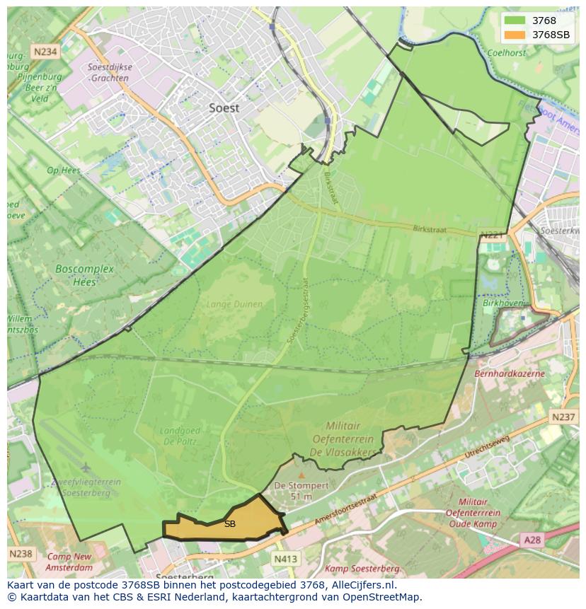 Afbeelding van het postcodegebied 3768 SB op de kaart.