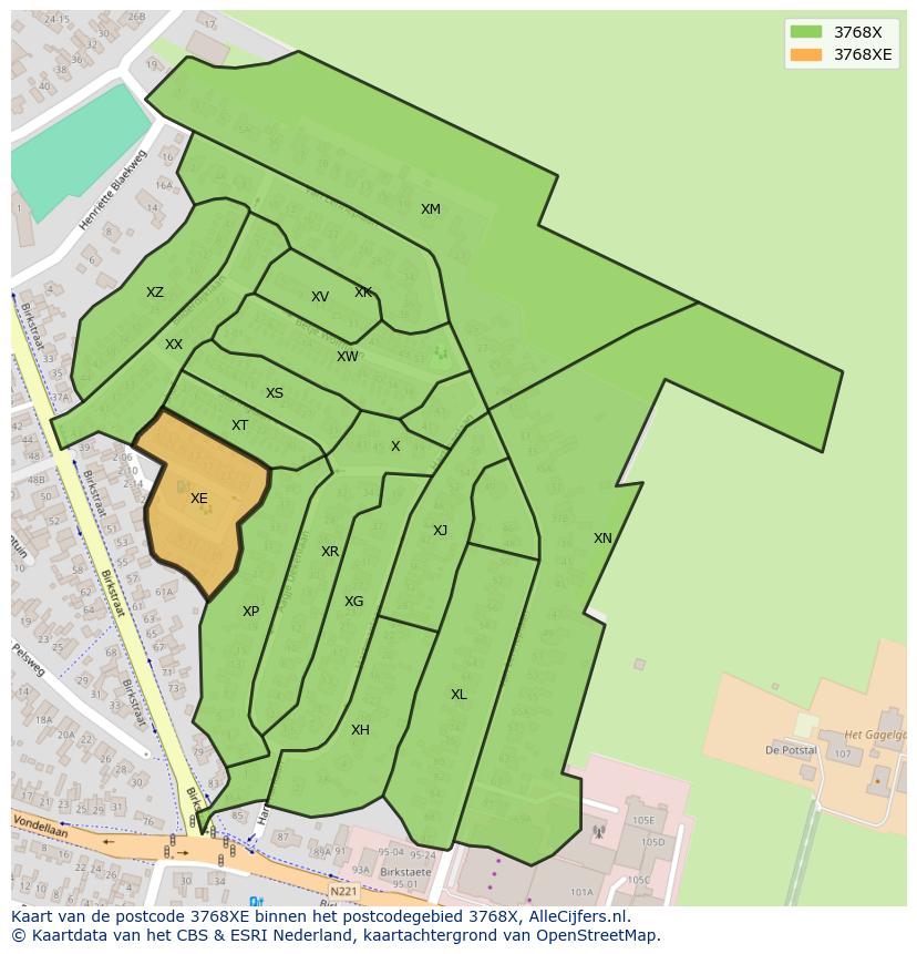 Afbeelding van het postcodegebied 3768 XE op de kaart.