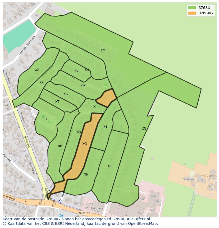 Afbeelding van het postcodegebied 3768 XG op de kaart.