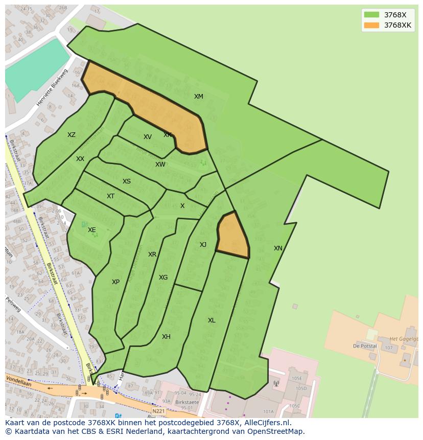 Afbeelding van het postcodegebied 3768 XK op de kaart.