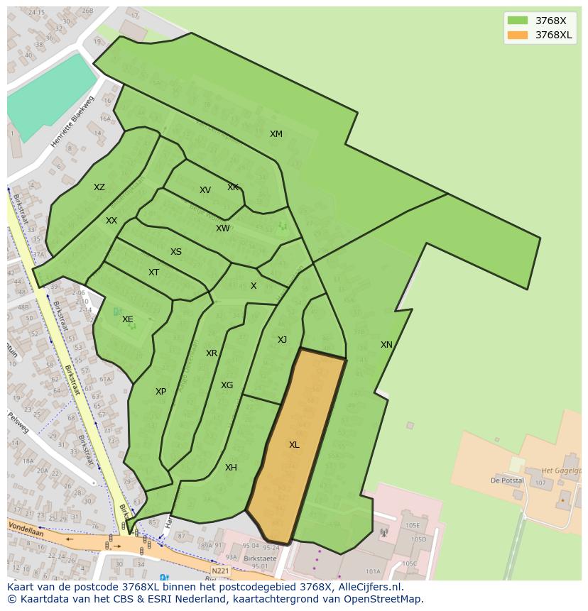 Afbeelding van het postcodegebied 3768 XL op de kaart.