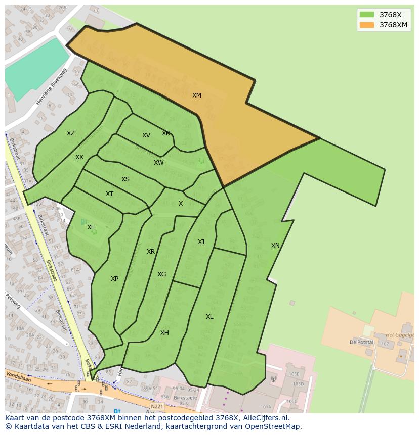 Afbeelding van het postcodegebied 3768 XM op de kaart.