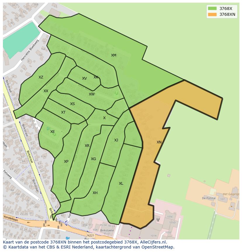 Afbeelding van het postcodegebied 3768 XN op de kaart.