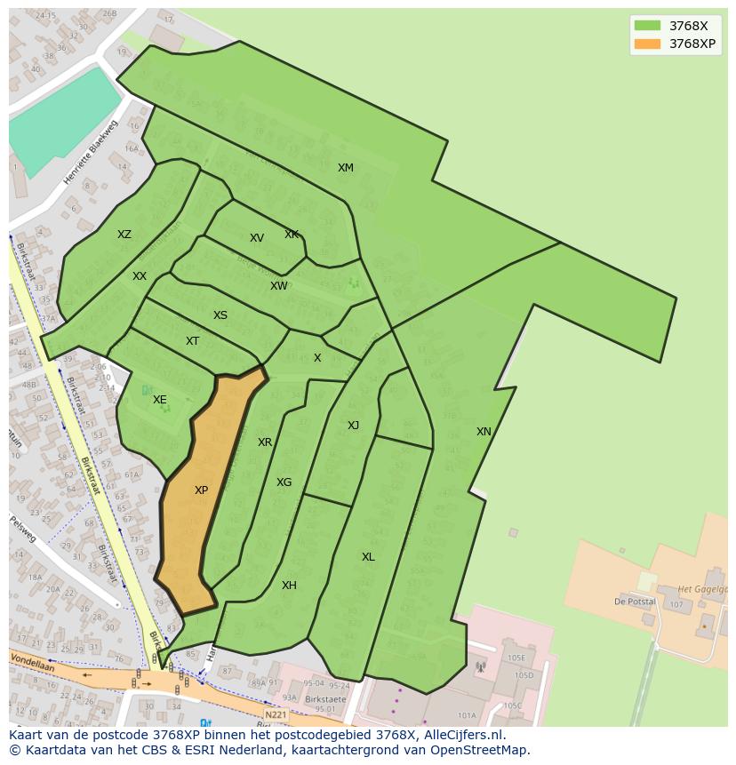 Afbeelding van het postcodegebied 3768 XP op de kaart.