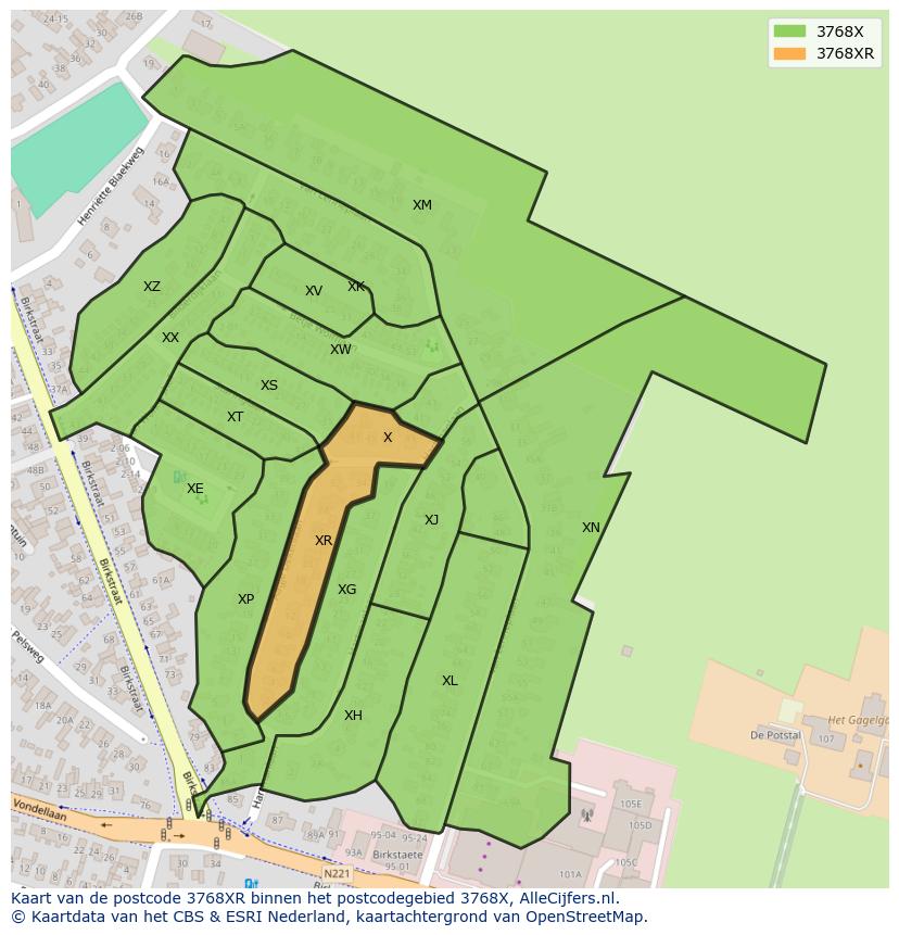 Afbeelding van het postcodegebied 3768 XR op de kaart.