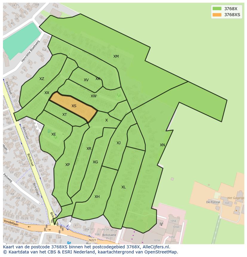 Afbeelding van het postcodegebied 3768 XS op de kaart.