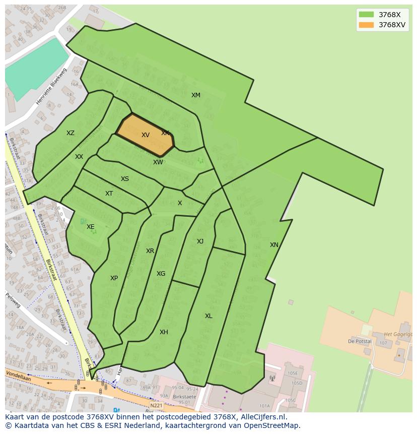 Afbeelding van het postcodegebied 3768 XV op de kaart.