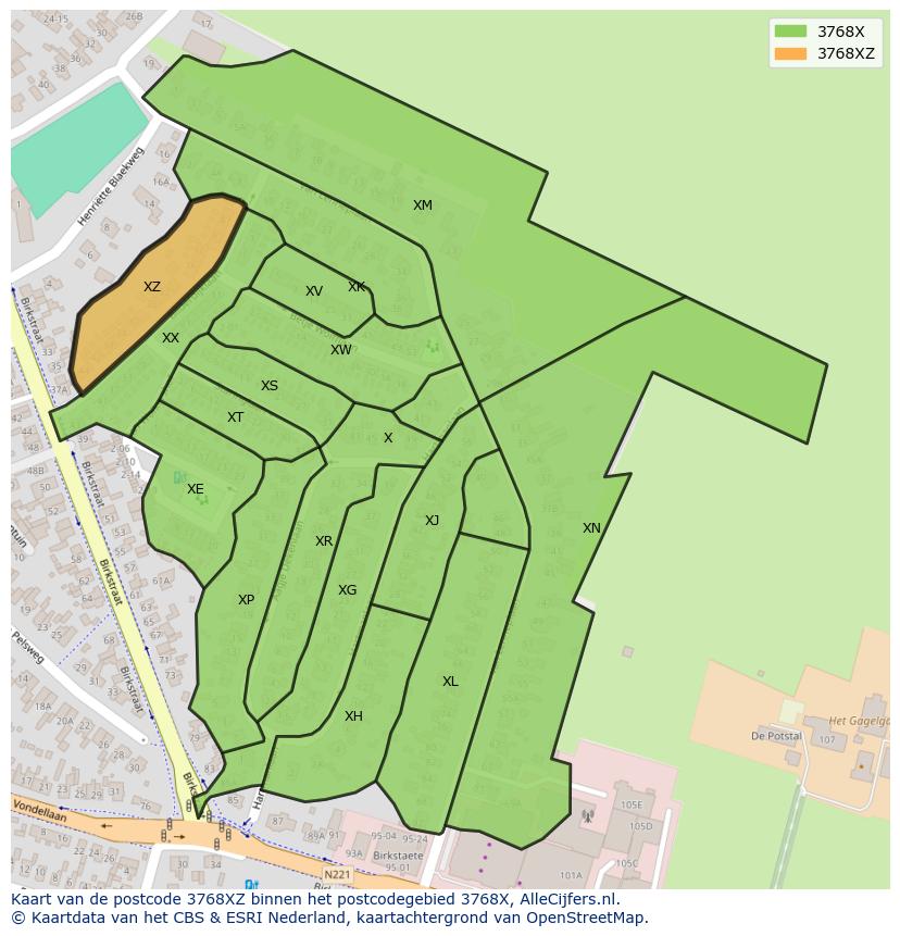 Afbeelding van het postcodegebied 3768 XZ op de kaart.