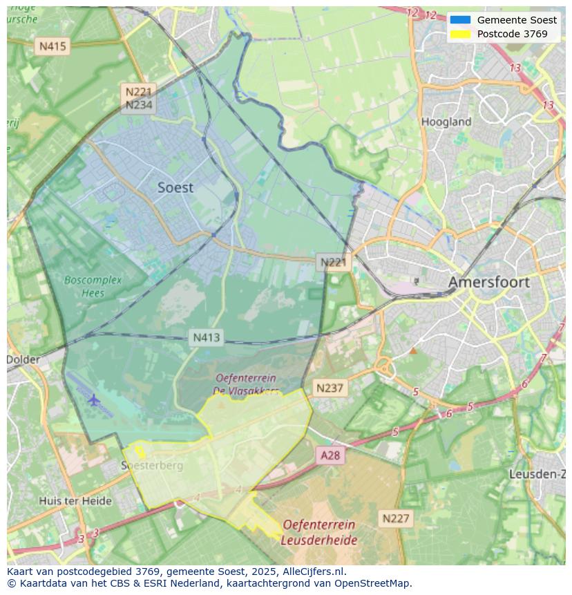 Afbeelding van het postcodegebied 3769 op de kaart.