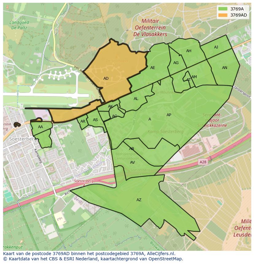 Afbeelding van het postcodegebied 3769 AD op de kaart.