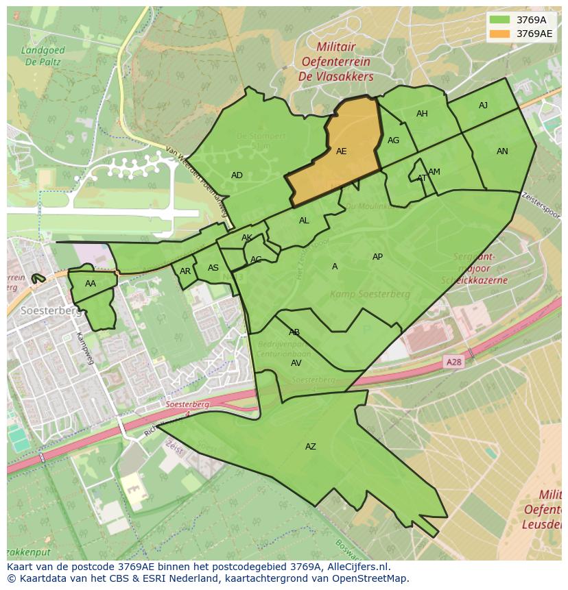 Afbeelding van het postcodegebied 3769 AE op de kaart.